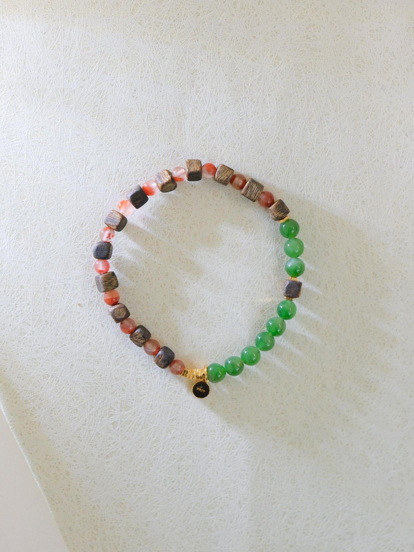 Wood Collection - Natural Green Jade  Wood Beaded Bracelet