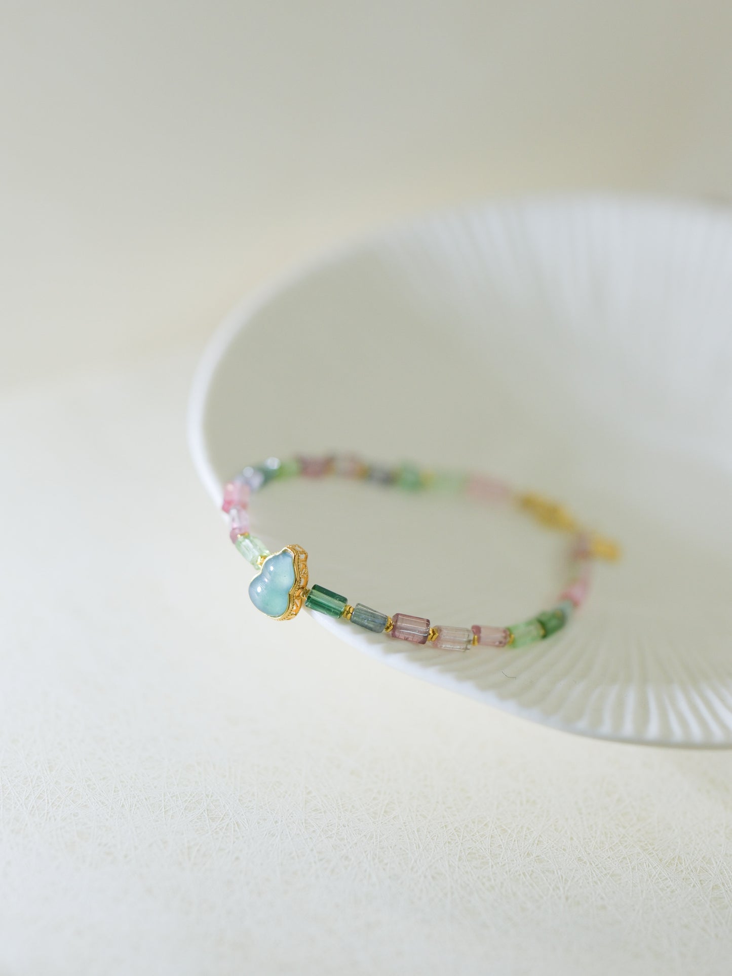 Colorful Square Tourmaline and Cat's Eye Gourd Bracelet