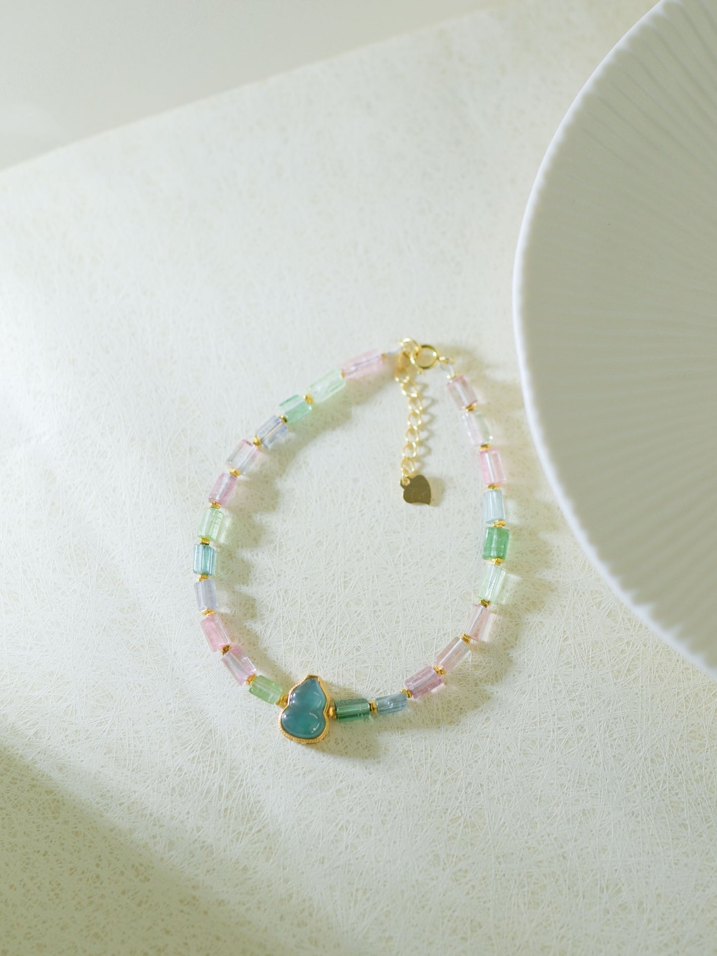 Colorful Square Tourmaline and Cat's Eye Gourd Bracelet