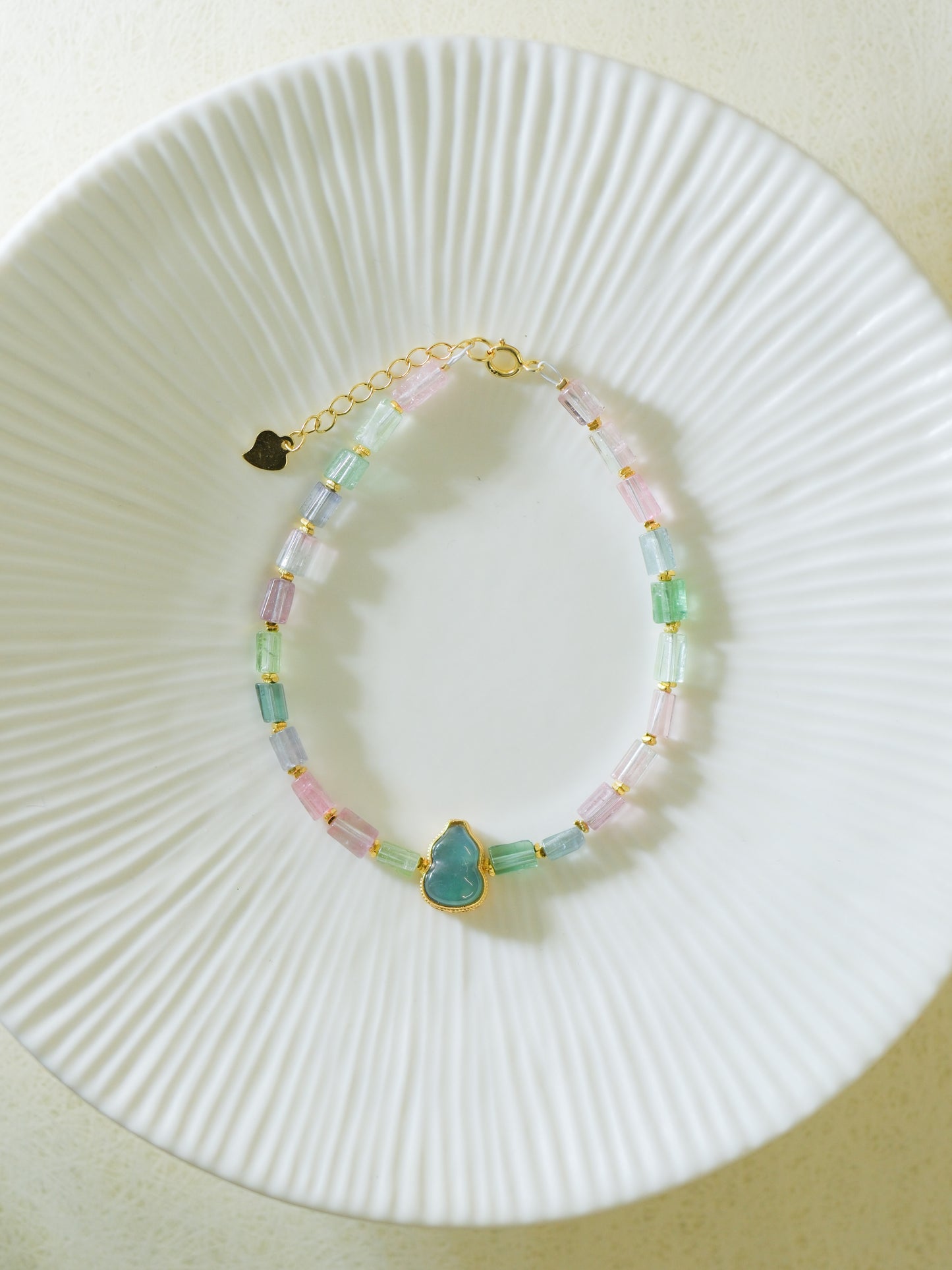 Colorful Square Tourmaline and Cat's Eye Gourd Bracelet