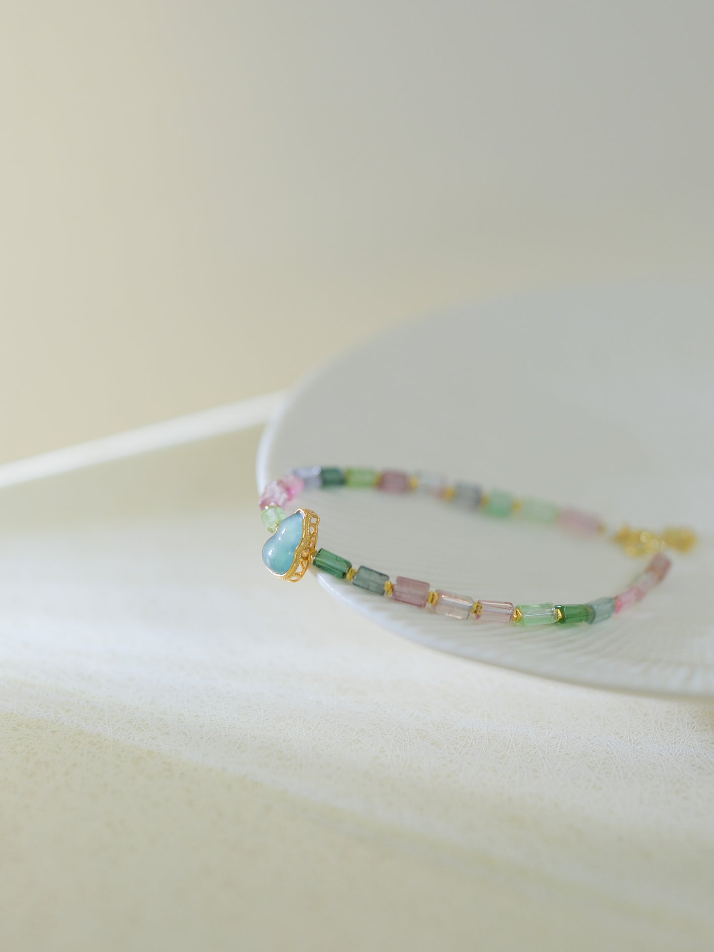 Colorful Square Tourmaline and Cat's Eye Gourd Bracelet