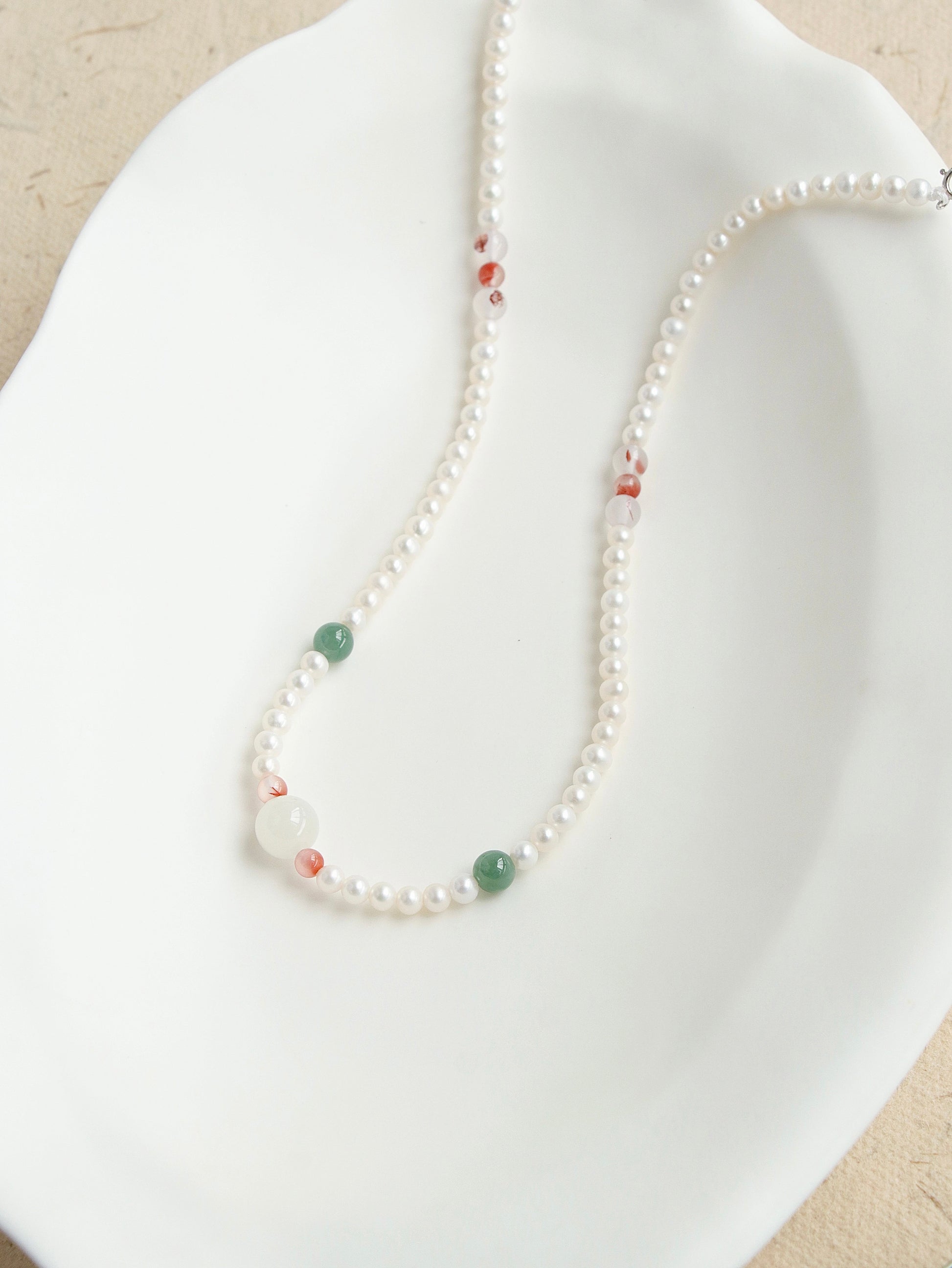 White jade and Blue Jadeite Hand Beaded Necklace