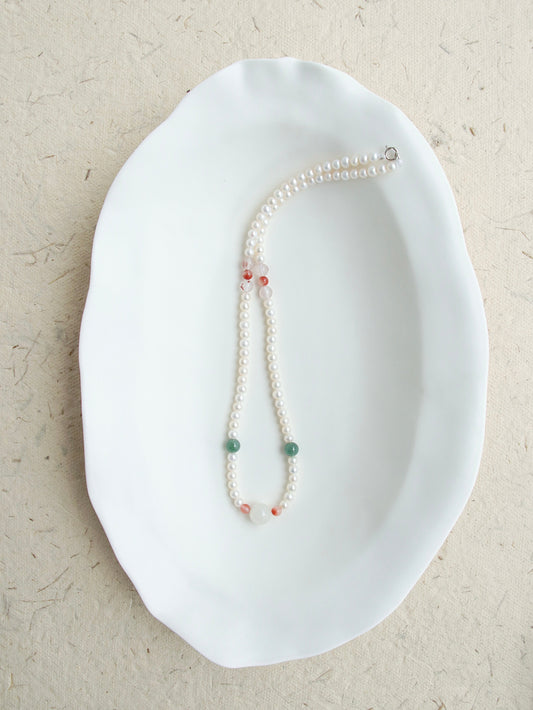 White jade and Blue Jadeite Hand Beaded Necklace