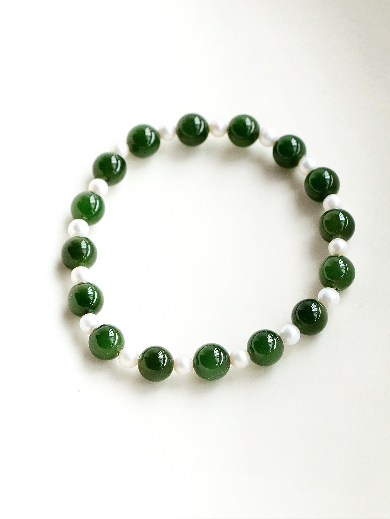 Emerald Green Jade Pearl Cross Beaded Bracelet