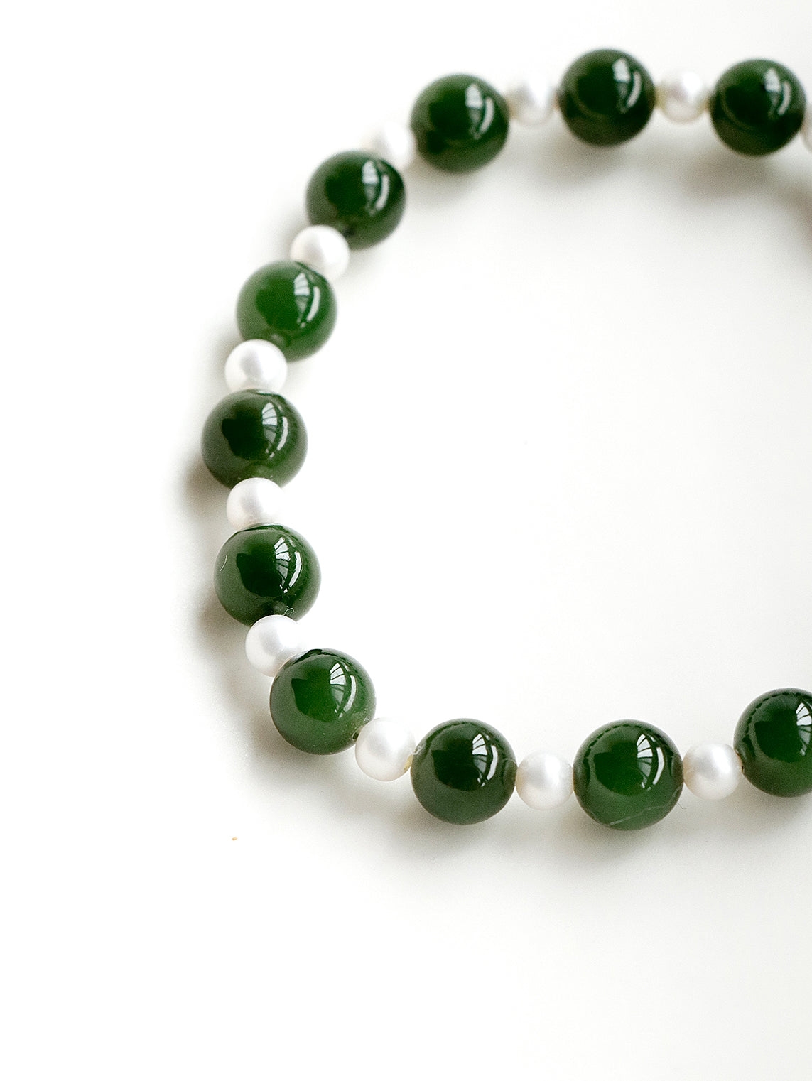 Emerald Green Jade Pearl Cross Beaded Bracelet