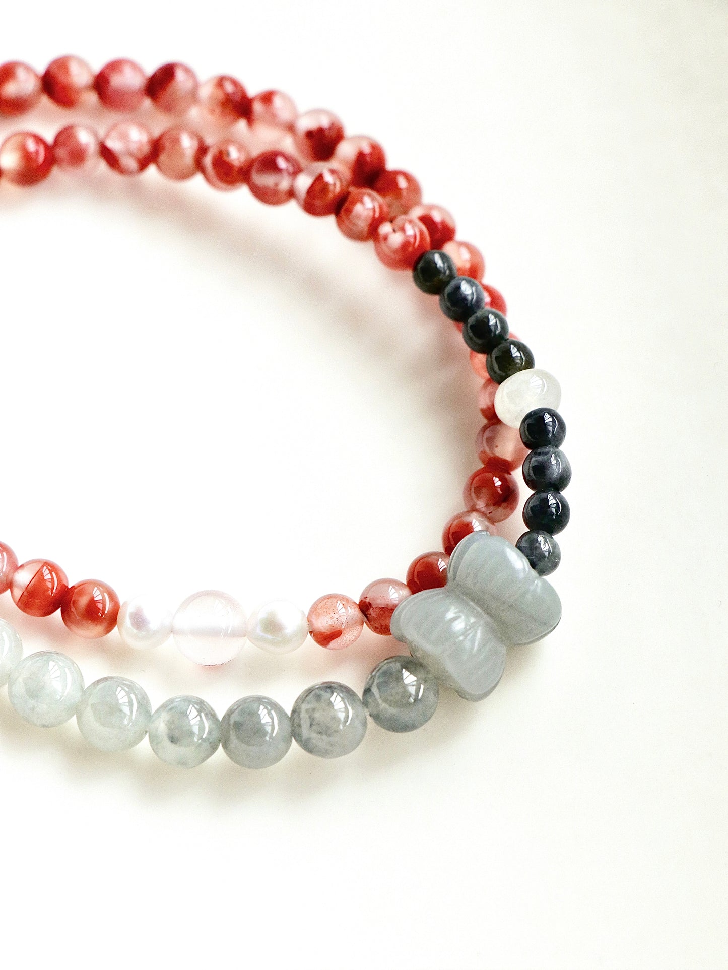 Lotus-Agate Light Gray Jade Tandem Double Circle Bracelet