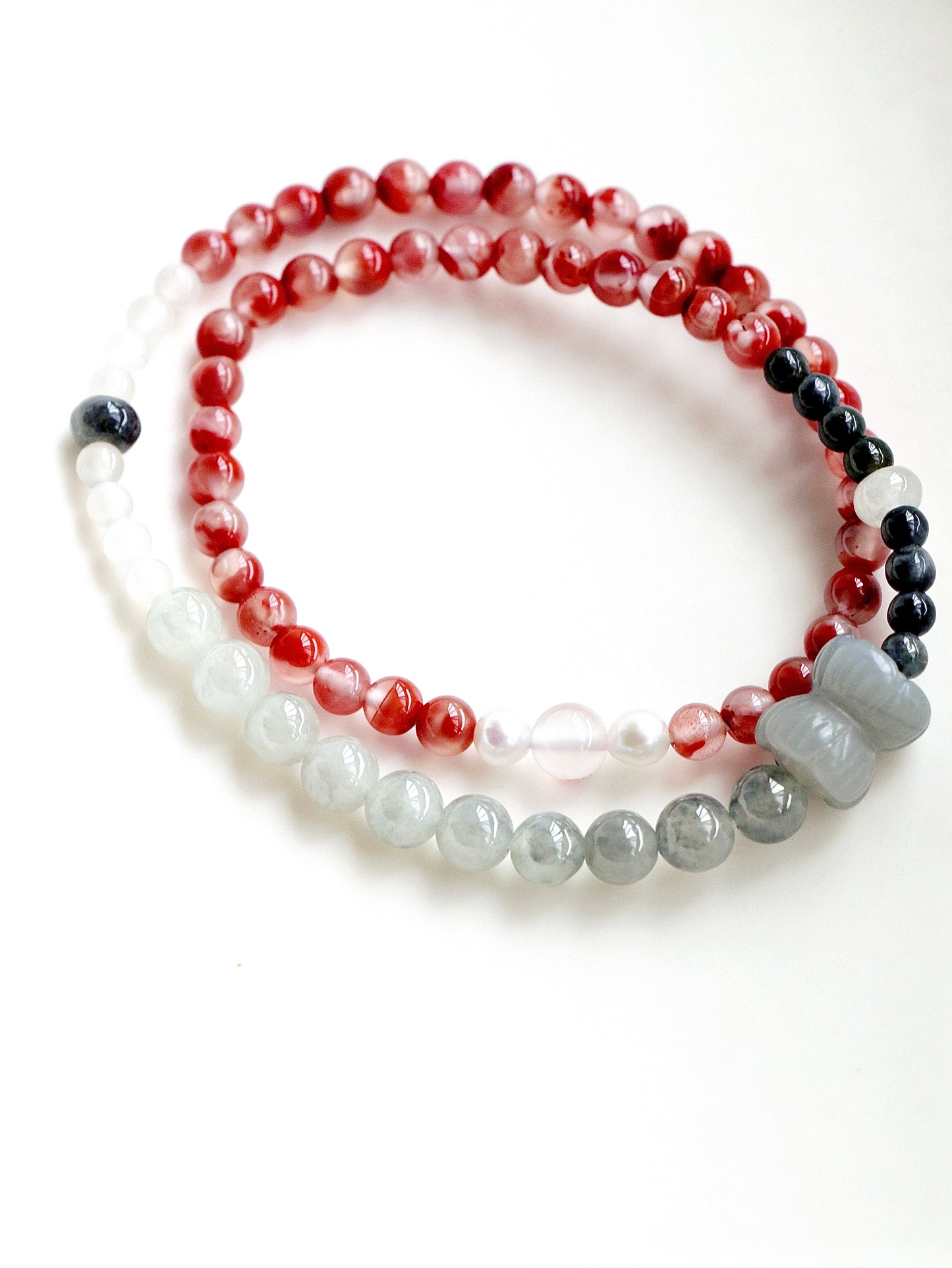 Lotus-Agate Light Gray Jade Tandem Double Circle Bracelet