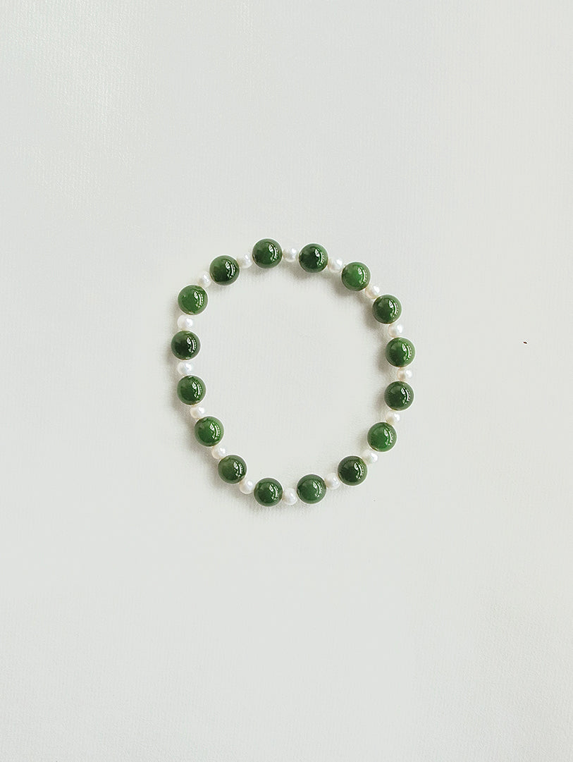 Emerald Green Jade Pearl Cross Beaded Bracelet