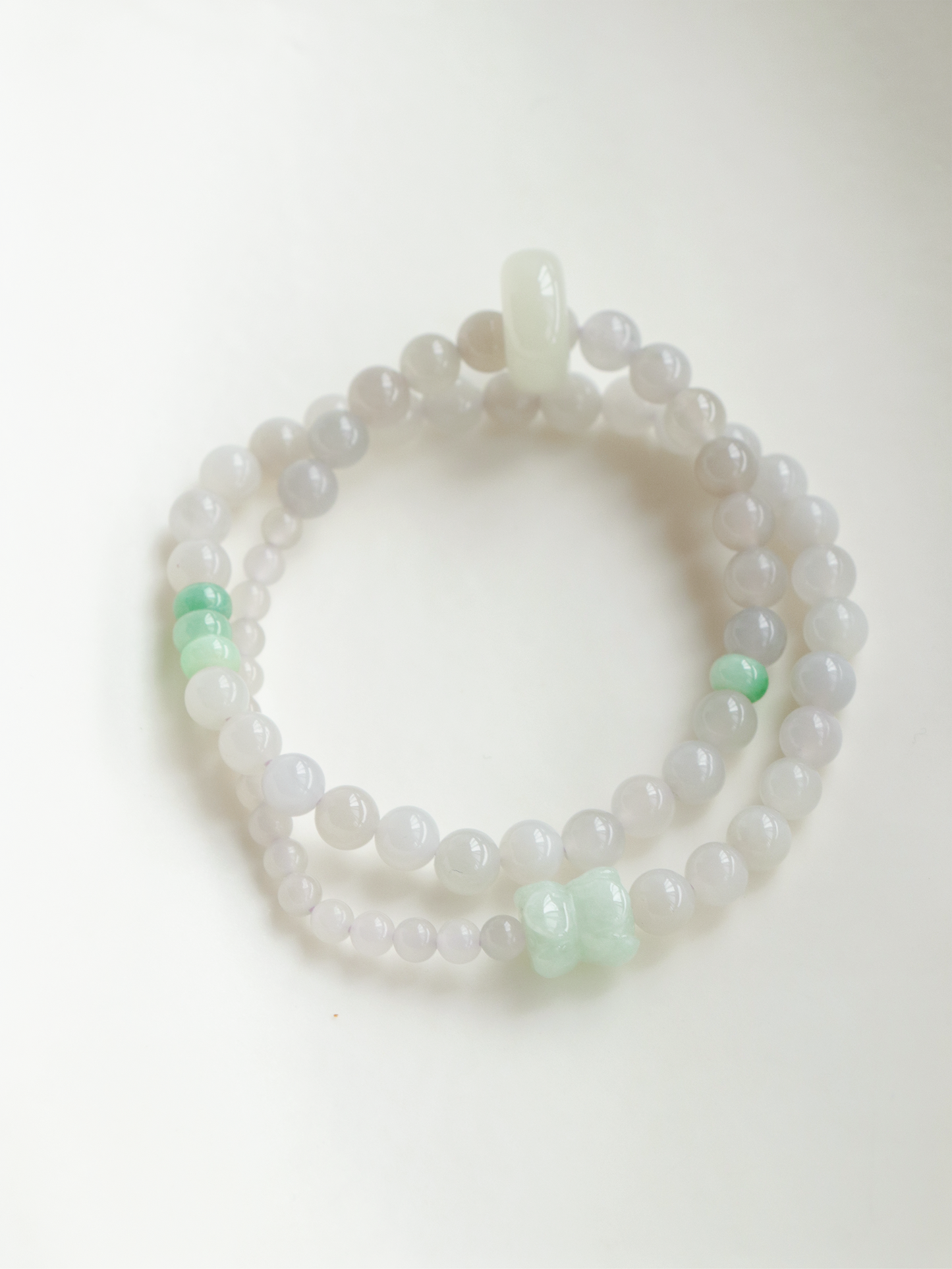 Lotus-Light Gray Natural Jade Running Ring Double Circle Beaded Bracelet