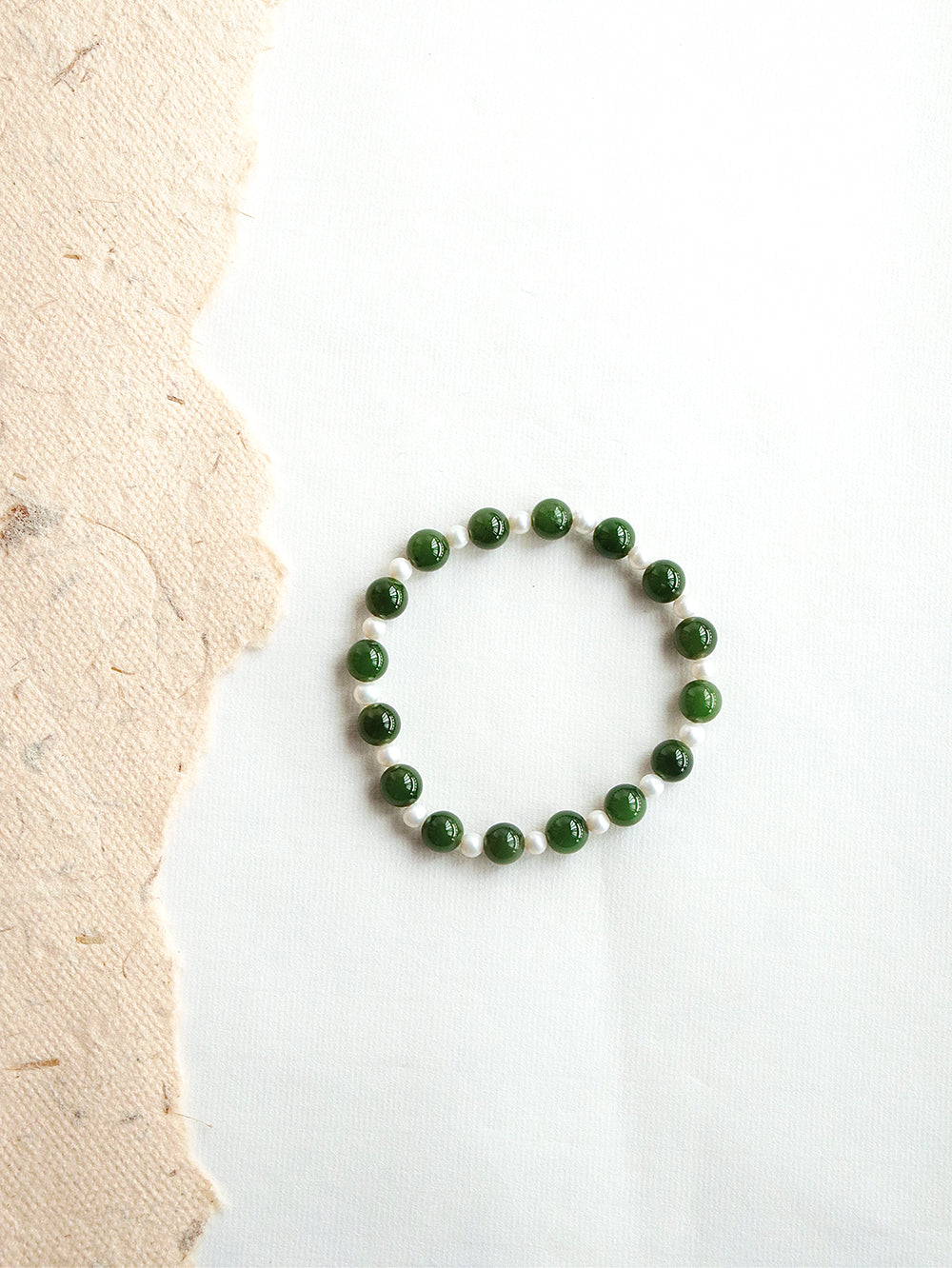 Emerald Green Jade Pearl Cross Beaded Bracelet