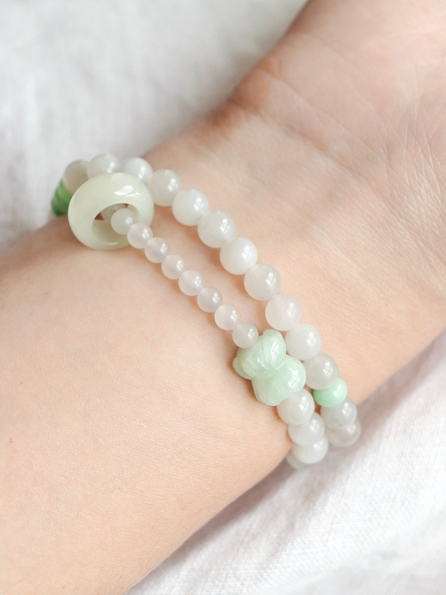 Lotus-Light Gray Natural Jade Running Ring Double Circle Beaded Bracelet