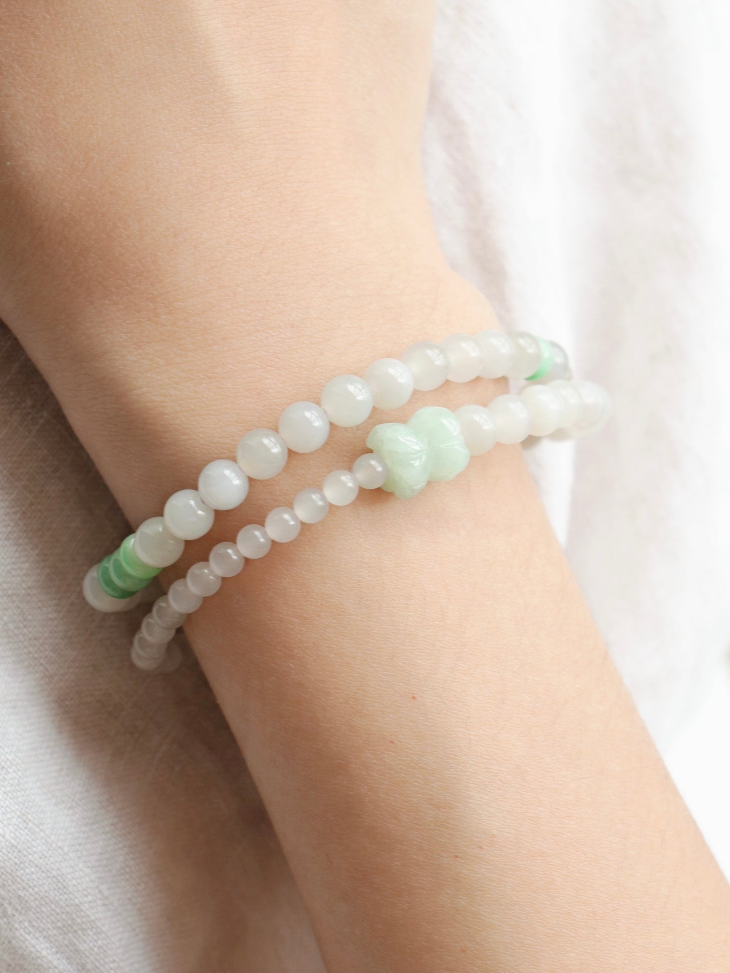 Lotus-Light Gray Natural Jade Running Ring Double Circle Beaded Bracelet