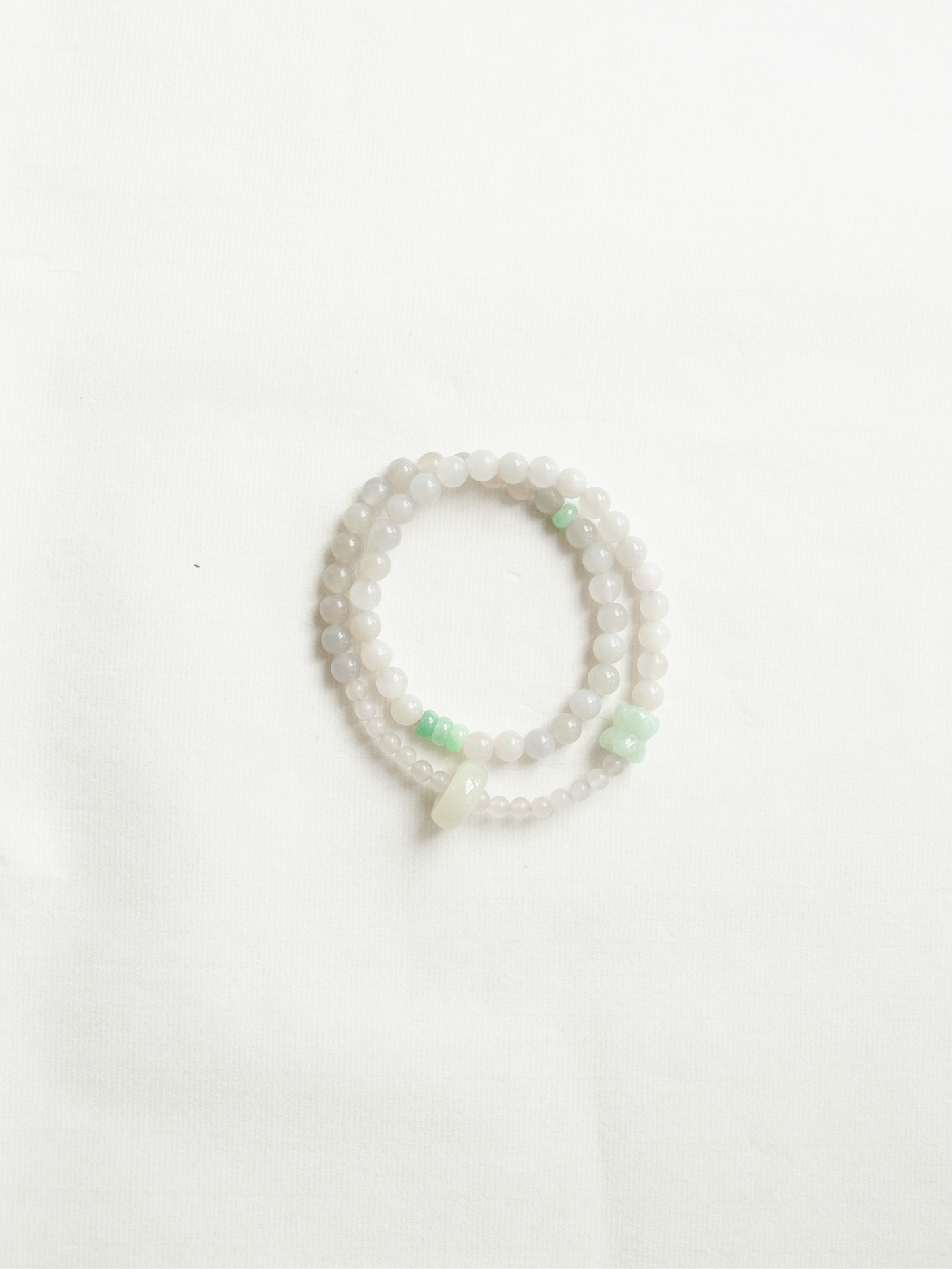 Lotus-Light Gray Natural Jade Running Ring Double Circle Beaded Bracelet