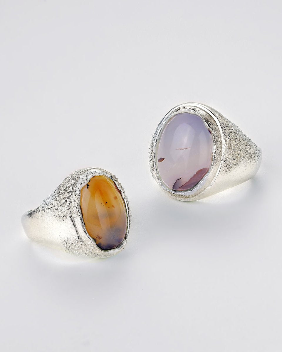 Ocean-Natural Chalcedony Sterling Silver Couple Ring - Zhulry