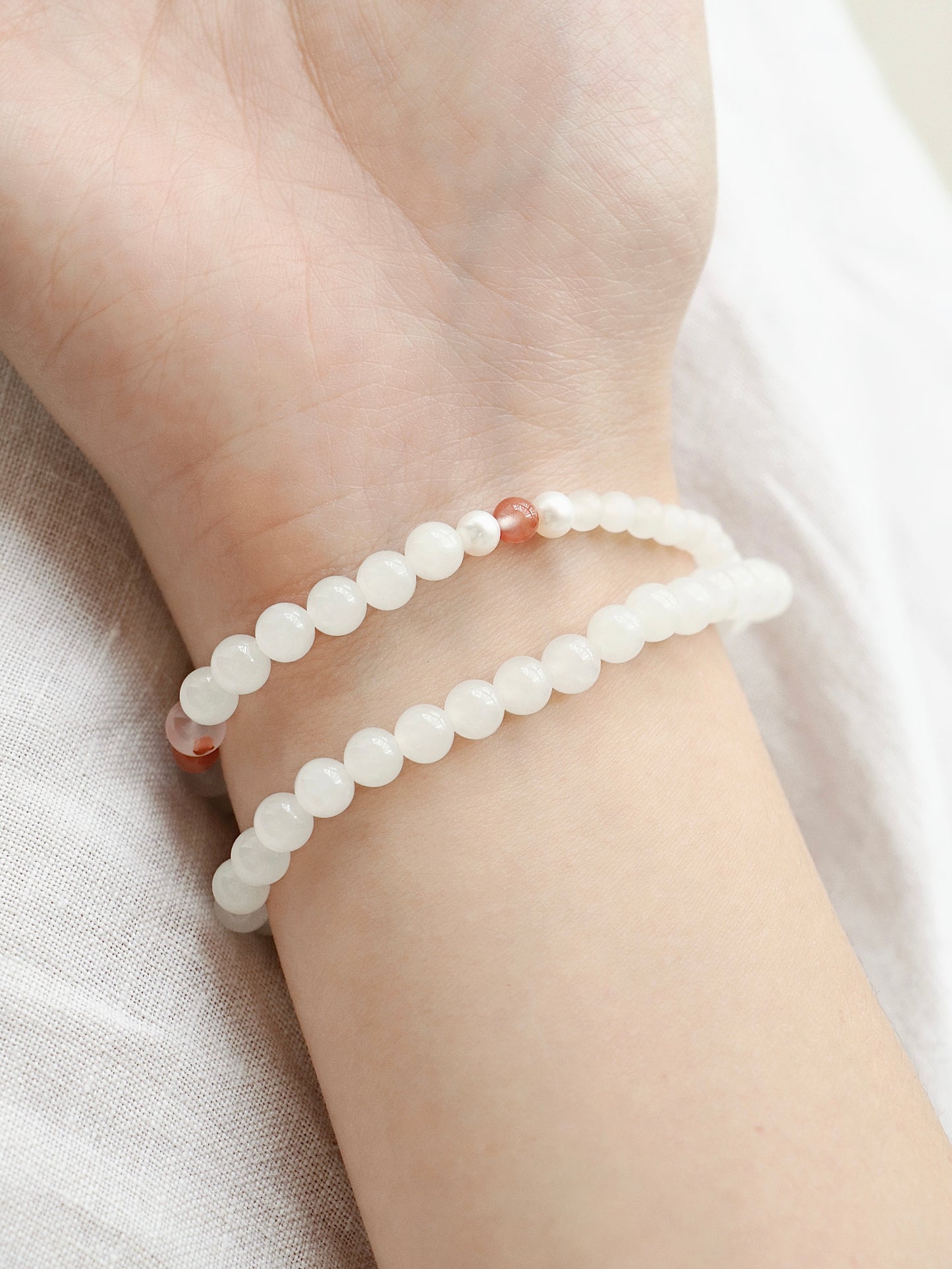 Lotus-Agate Natural White Jade Pearl Double Circle Bracelet