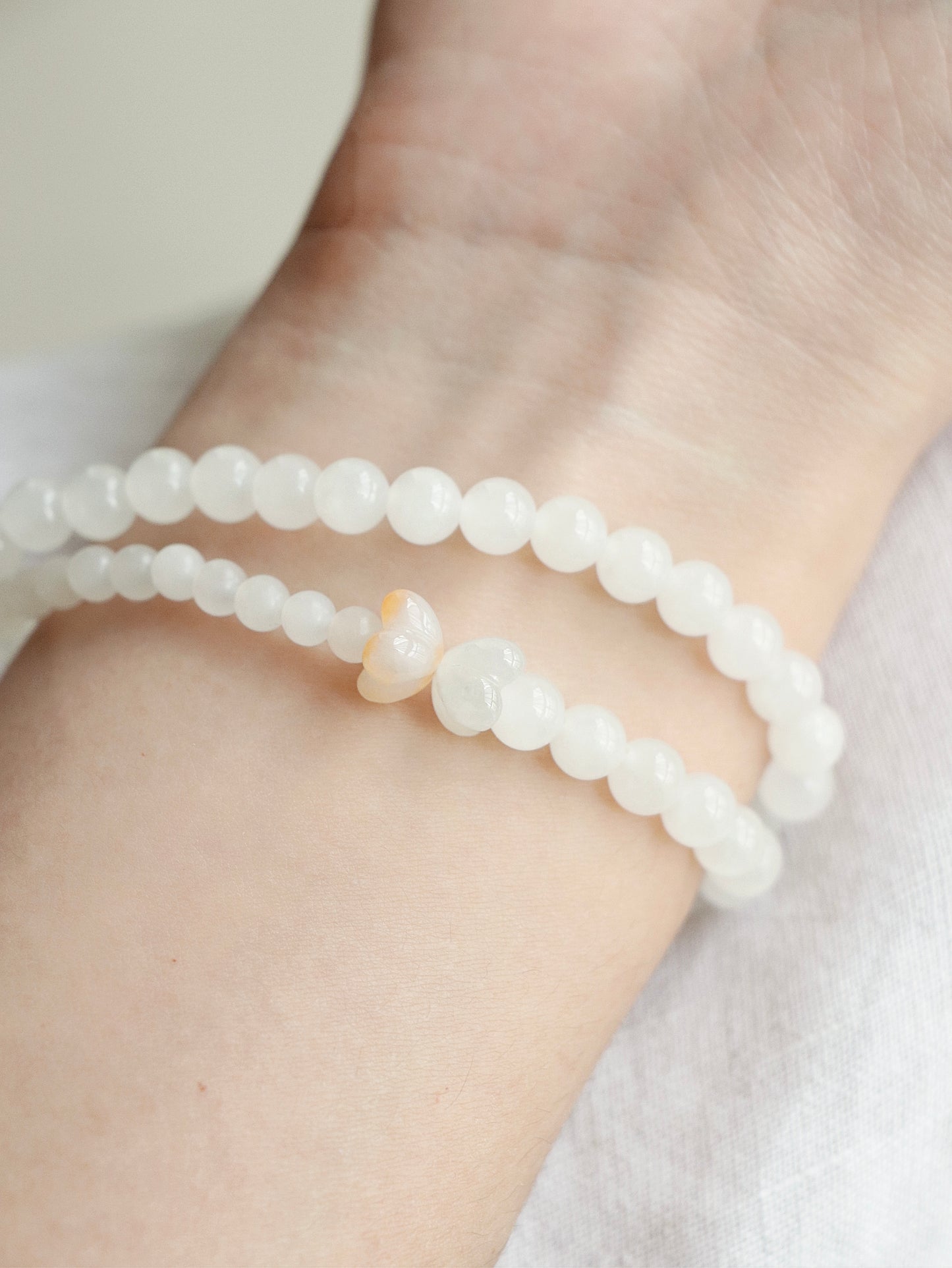 Lotus-Agate Natural White Jade Pearl Double Circle Bracelet